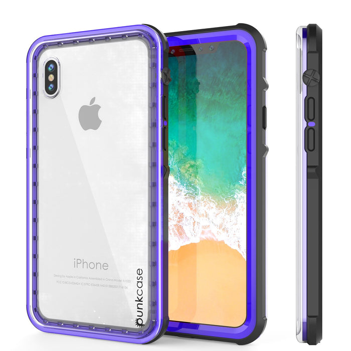 iPhone X Case, PUNKCase [CRYSTAL SERIES] Protective IP68 Certified Cover W/ Attached Screen Protector [PURPLE] (Color in image: Purple)