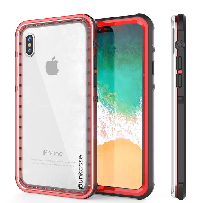 iPhone X Case, PUNKCase [CRYSTAL SERIES] Protective IP68 Certified Cover W/ Attached Screen Protector [RED] (Color in image: Red)