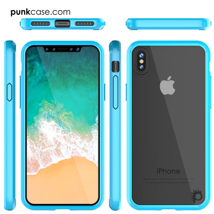 iPhone X Case, PUNKcase [LUCID 2.0 Series] [Slim Fit] Armor Cover W/Integrated Anti-Shock System & Tempered Glass Screen Protector [Light Blue] (Color in image: White)