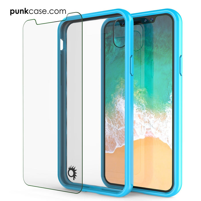iPhone X Case, PUNKcase [LUCID 2.0 Series] [Slim Fit] Armor Cover W/Integrated Anti-Shock System & Tempered Glass Screen Protector [Light Blue] (Color in image: Pink)