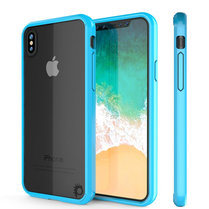 iPhone X Case, PUNKcase [LUCID 2.0 Series] [Slim Fit] Armor Cover W/Integrated Anti-Shock System & Tempered Glass Screen Protector [Light Blue] (Color in image: Light Blue)