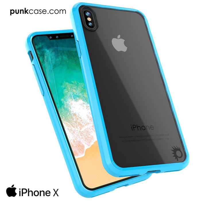 iPhone X Case, PUNKcase [LUCID 2.0 Series] [Slim Fit] Armor Cover W/Integrated Anti-Shock System & Tempered Glass Screen Protector [Light Blue] (Color in image: Clear)