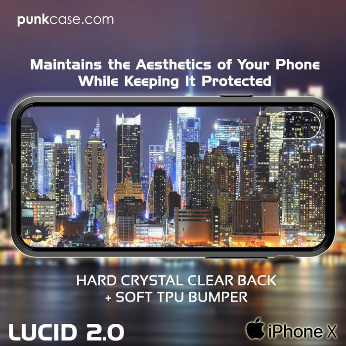 iPhone X Case, PUNKcase [LUCID 2.0 Series] [Slim Fit] Armor Cover W/Integrated Anti-Shock System & Tempered Glass PUNKSHIELD Screen Protector [Black] (Color in image: Crystal Pink)