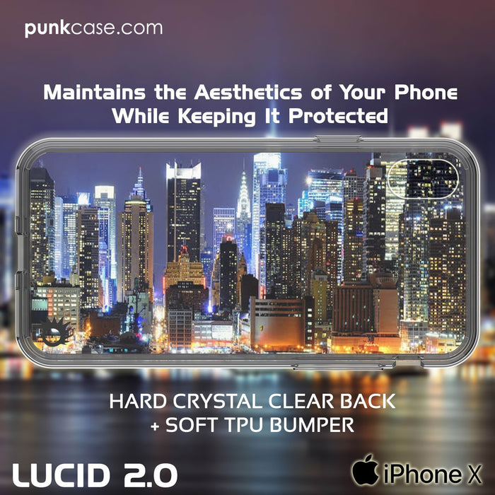 iPhone X Case, PUNKcase [LUCID 2.0 Series] [Slim Fit] Armor Cover W/Integrated Anti-Shock System & Tempered Glass Screen Protector [Crystal Black] (Color in image: Light Blue)
