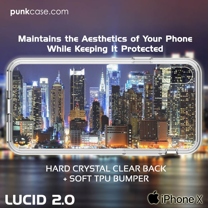 iPhone X Case, PUNKcase [LUCID 2.0 Series] [Slim Fit] Armor Cover W/Integrated Anti-Shock System & Tempered Glass PUNKSHIELD Screen Protector [Clear] (Color in image: Black)