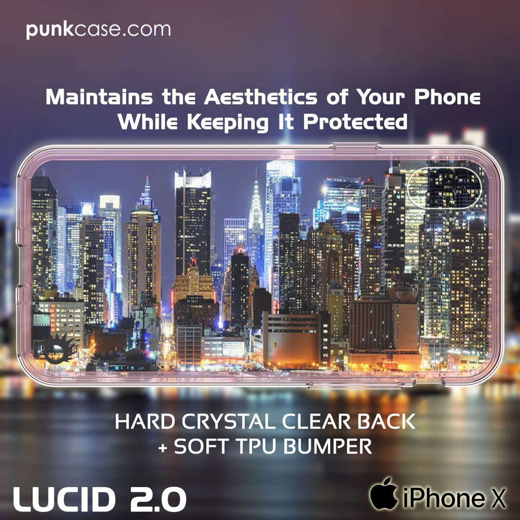 iPhone X Case, PUNKcase [LUCID 2.0 Series] [Slim Fit] Armor Cover W/Integrated Anti-Shock System & Tempered Glass Screen Protector [Crystal Pink] (Color in image: Light Blue)