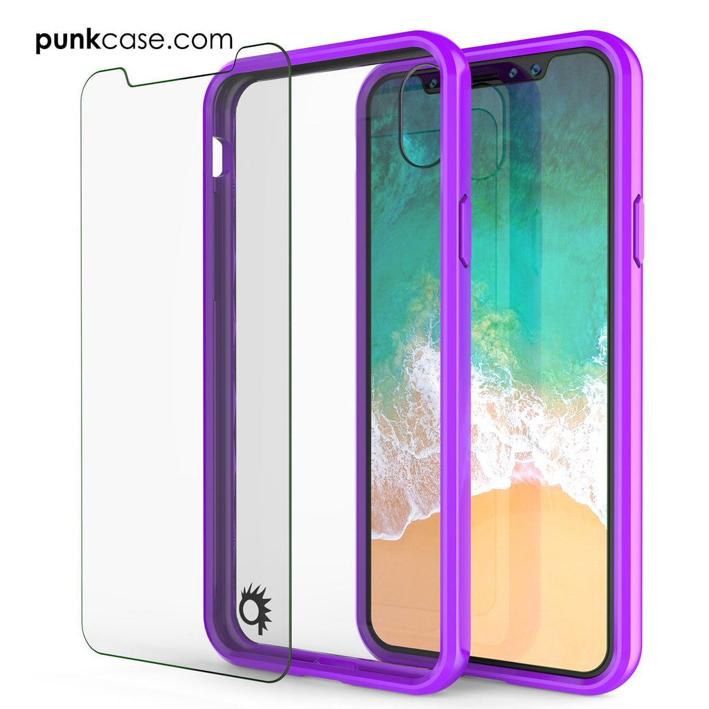 iPhone X Case, PUNKcase [LUCID 2.0 Series] [Slim Fit] Armor Cover W/Integrated Anti-Shock System & Tempered Glass PUNKSHIELD Screen Protector [Purple] (Color in image: Clear)