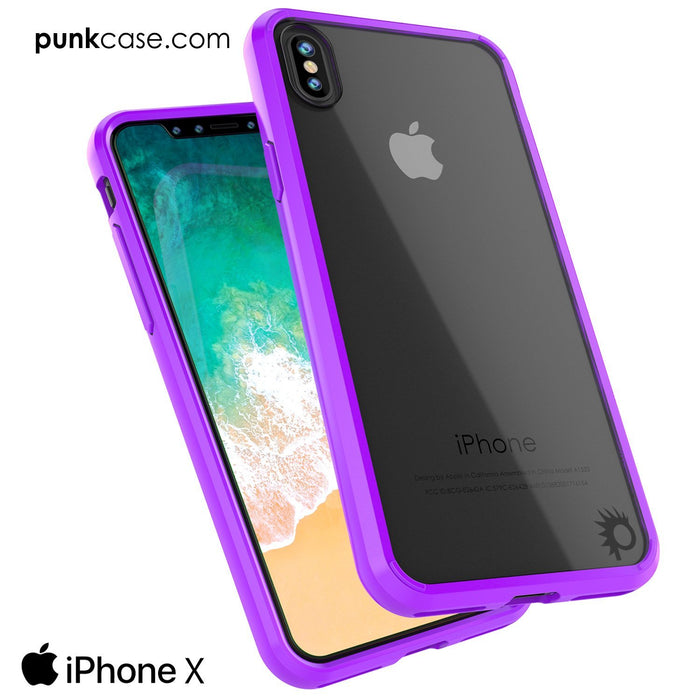 iPhone X Case, PUNKcase [LUCID 2.0 Series] [Slim Fit] Armor Cover W/Integrated Anti-Shock System & Tempered Glass PUNKSHIELD Screen Protector [Purple] (Color in image: Black)