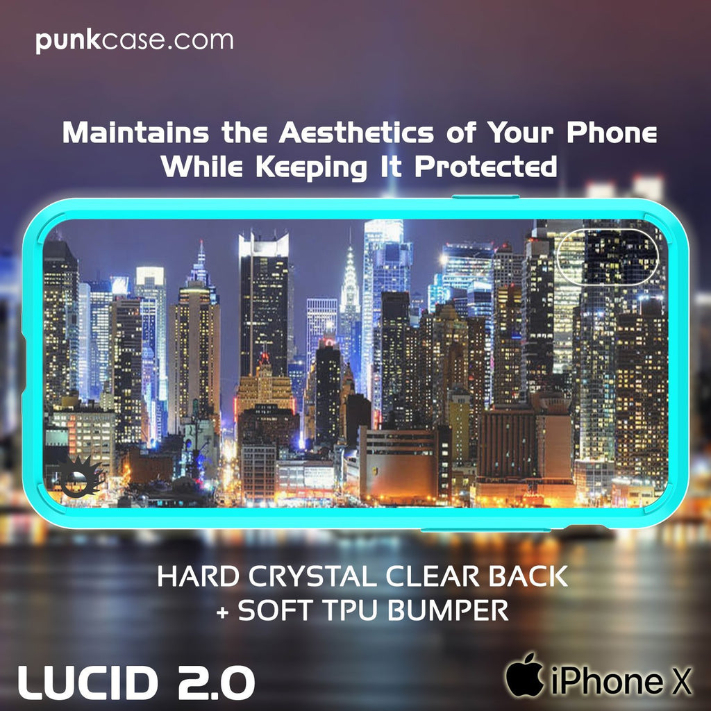 iPhone X Case, PUNKcase [LUCID 2.0 Series] [Slim Fit] Armor Cover W/Integrated Anti-Shock System & Tempered Glass PUNKSHIELD Screen Protector [Teal] (Color in image: White)