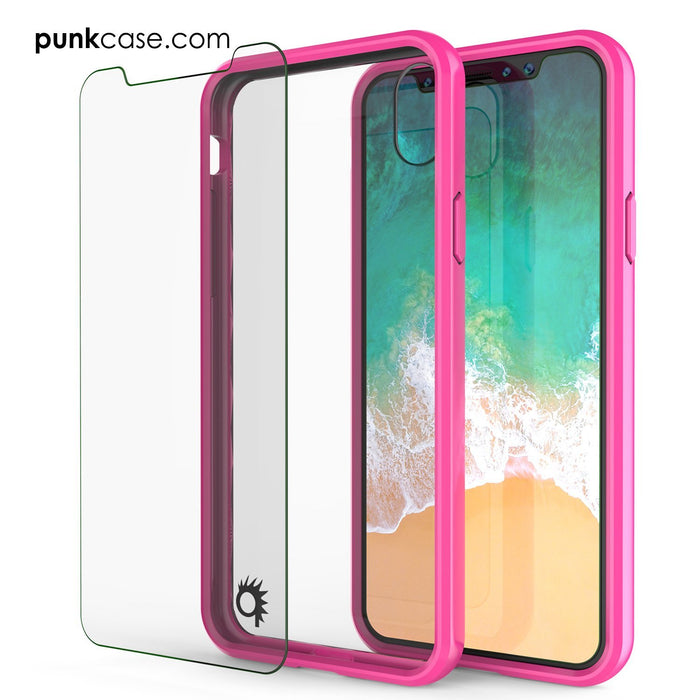 iPhone X Case, PUNKcase [LUCID 2.0 Series] [Slim Fit] Armor Cover W/Integrated Anti-Shock System & Tempered Glass PUNKSHIELD Screen Protector [Pink] (Color in image: White)