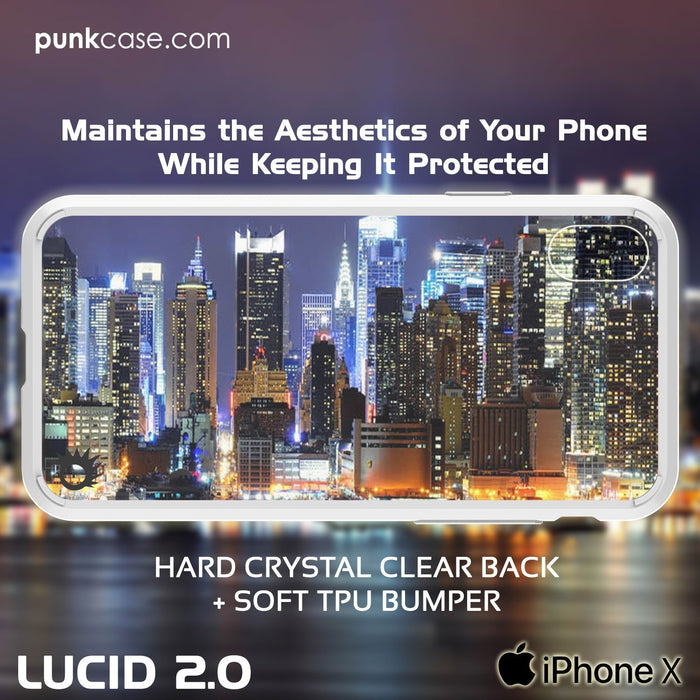 iPhone X Case, PUNKcase [LUCID 2.0 Series] [Slim Fit] Armor Cover W/Integrated Anti-Shock System & Tempered Glass PUNKSHIELD Screen Protector [White] (Color in image: Pink)
