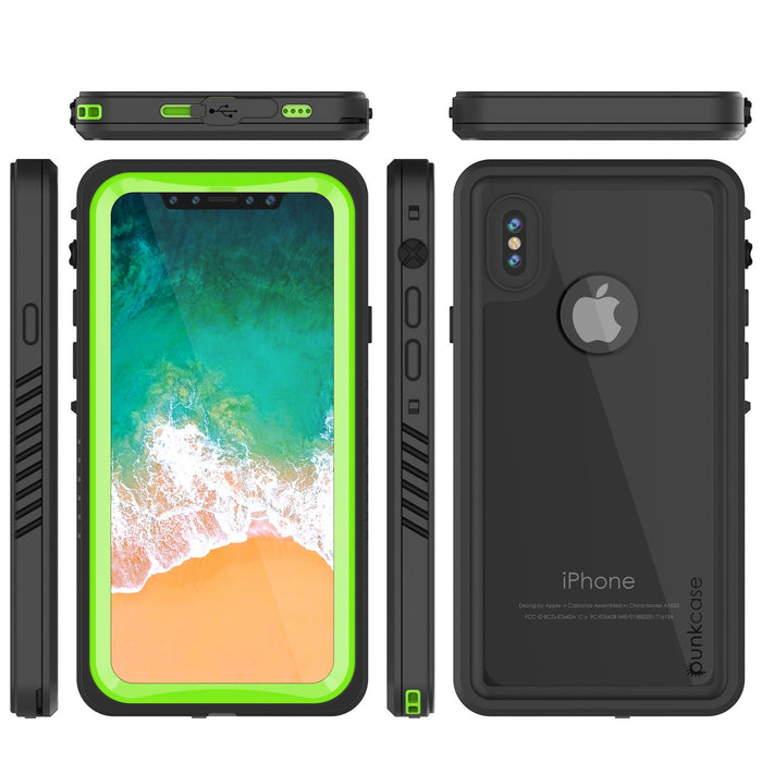 iPhone X Case, Punkcase [Extreme Series] [Slim Fit] [IP68 Certified] [Shockproof] [Snowproof] [Dirproof] Armor Cover W/ Built In Screen Protector for Apple iPhone 10 [LIGHT GREEN] (Color in image: Pink)
