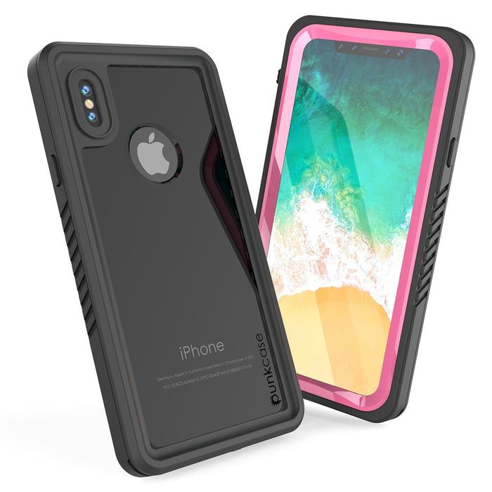 iPhone XS Max Waterproof Case, Punkcase [Extreme Series] Armor Cover W/ Built In Screen Protector [Pink] (Color in image: Red)