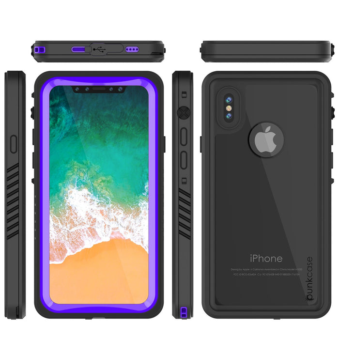 iPhone X Case, Punkcase [Extreme Series] [Slim Fit] [IP68 Certified] [Shockproof] [Snowproof] [Dirproof] Armor Cover W/ Built In Screen Protector for Apple iPhone 10 [PURPLE] (Color in image: Black)