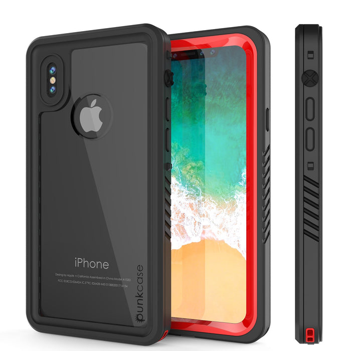 iPhone X Case, Punkcase [Extreme Series] [Slim Fit] [IP68 Certified] [Shockproof] [Snowproof] [Dirproof] Armor Cover W/ Built In Screen Protector for Apple iPhone 10 [Red] (Color in image: Red)