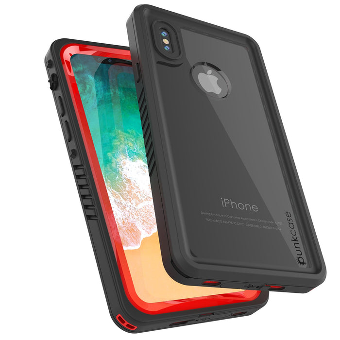 iPhone X Case, Punkcase [Extreme Series] [Slim Fit] [IP68 Certified] [Shockproof] [Snowproof] [Dirproof] Armor Cover W/ Built In Screen Protector for Apple iPhone 10 [Red] (Color in image: White)