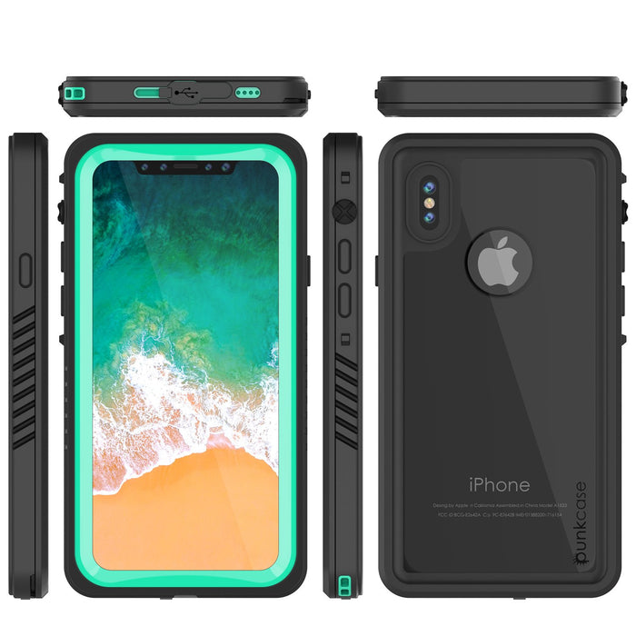 iPhone X Case, Punkcase [Extreme Series] [Slim Fit] [IP68 Certified] [Shockproof] [Snowproof] [Dirproof] Armor Cover W/ Built In Screen Protector for Apple iPhone 10 [Teal] (Color in image: White)