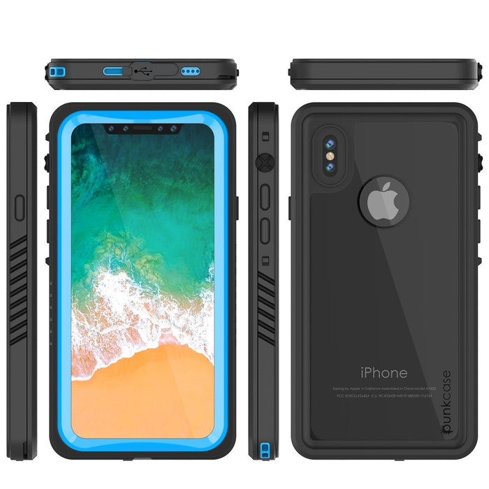 iPhone XS Max Waterproof Case, Punkcase [Extreme Series] Armor Cover W/ Built In Screen Protector [Light Blue] (Color in image: Teal)