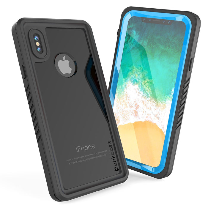 iPhone XS Max Waterproof Case, Punkcase [Extreme Series] Armor Cover W/ Built In Screen Protector [Light Blue] (Color in image: Clear)