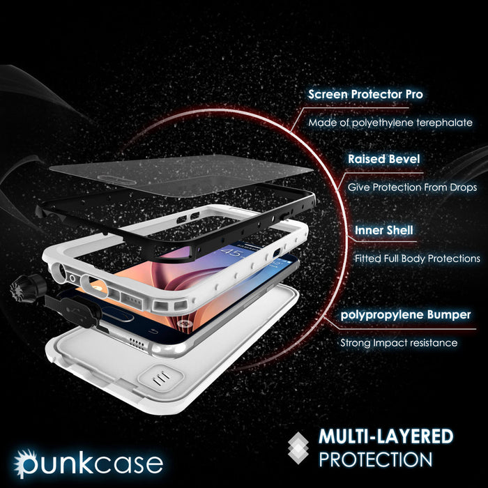 Galaxy S6 Waterproof Case, Punkcase StudStar White Thin 6.6ft Underwater IP68 Shock/Dirt/Snow Proof (Color in image: black)