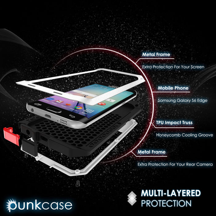 Galaxy S6 EDGE  Case, PUNKcase Metallic White Shockproof  Slim Metal Armor Case (Color in image: black)