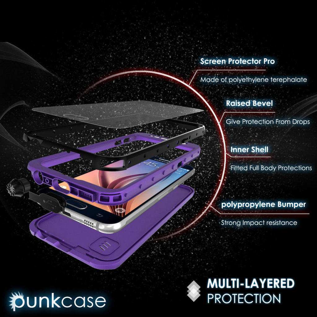 Galaxy S6 Waterproof Case PunkCase StudStar Purple Thin 6.6ft Underwater IP68 Shock/Dirt/Snow Proof (Color in image: white)