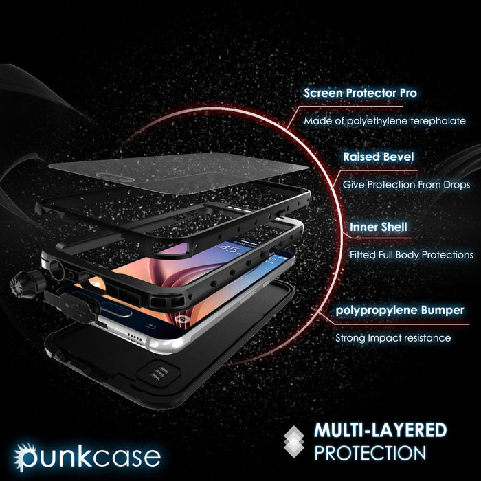 Galaxy S6 Waterproof Case PunkCase StudStar Black Thin 6.6ft Underwater IP68 Shock/Dirt/Snow Proof (Color in image: white)