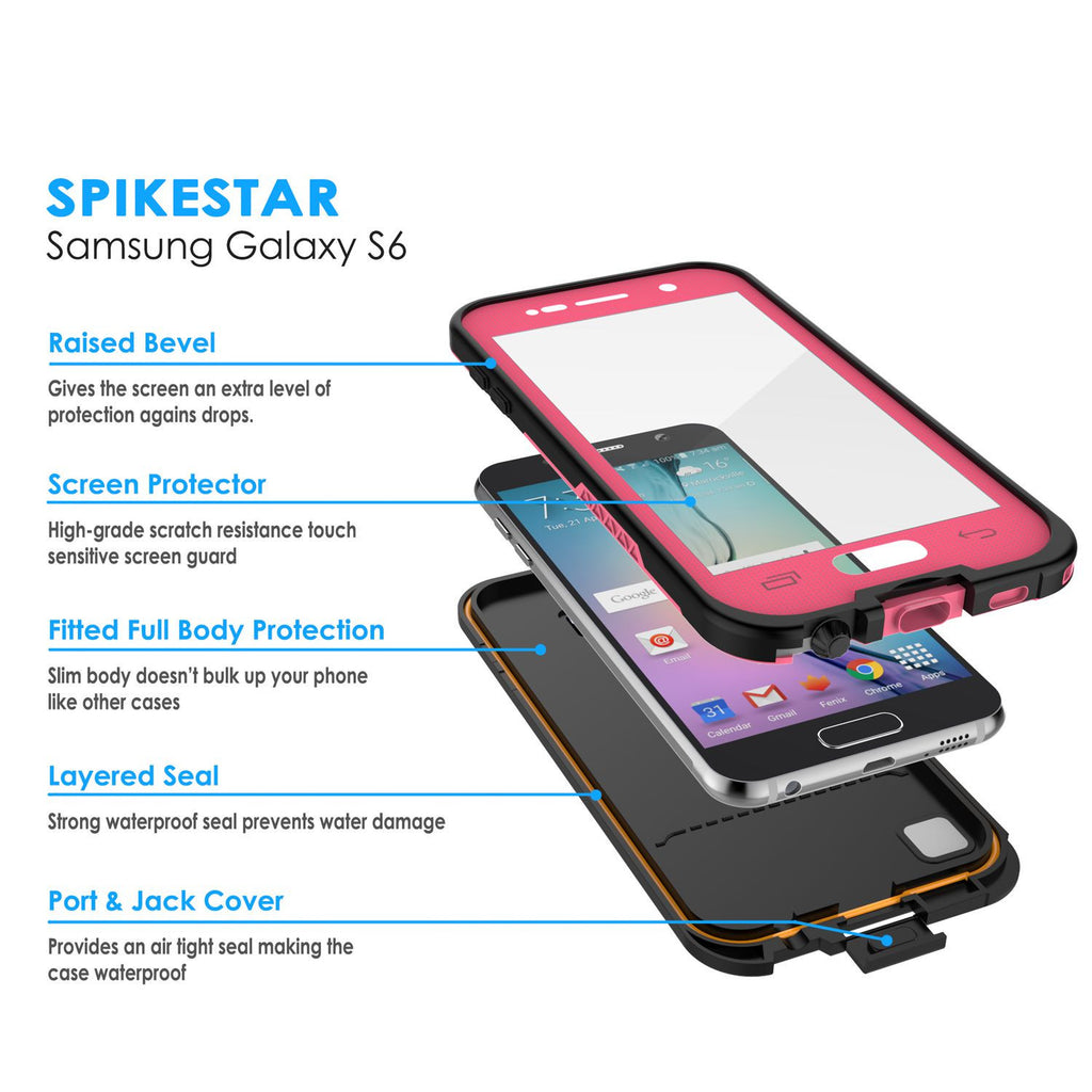 Galaxy S6 Waterproof Case, Punkcase SpikeStar Pink Water/Shock/Dirt/Snow Proof | Lifetime Warranty (Color in image: white)
