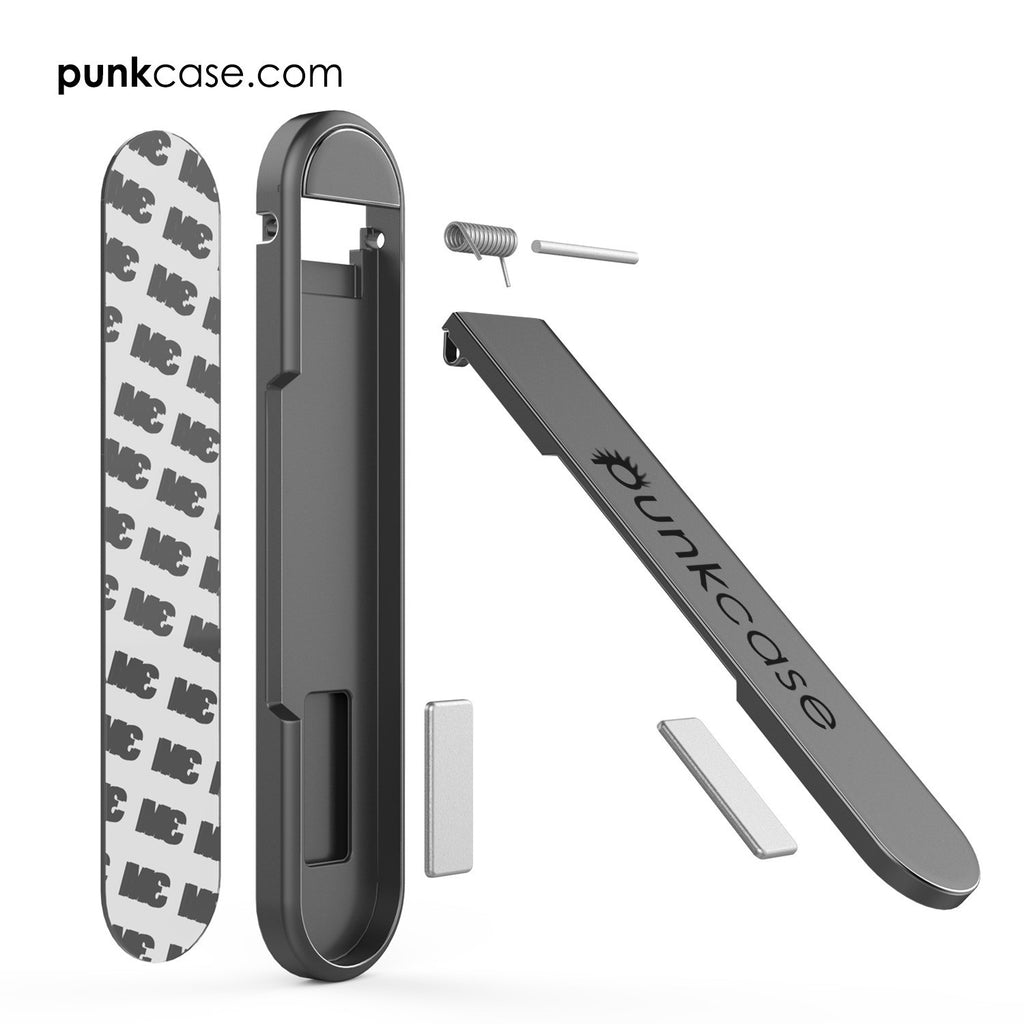 PUNKCASE FlickStick Universal Cell Phone Kickstand for all Mobile Phones & Cases with Flat Backs, One Finger Operation (Charcoal) (Color in image: Black)