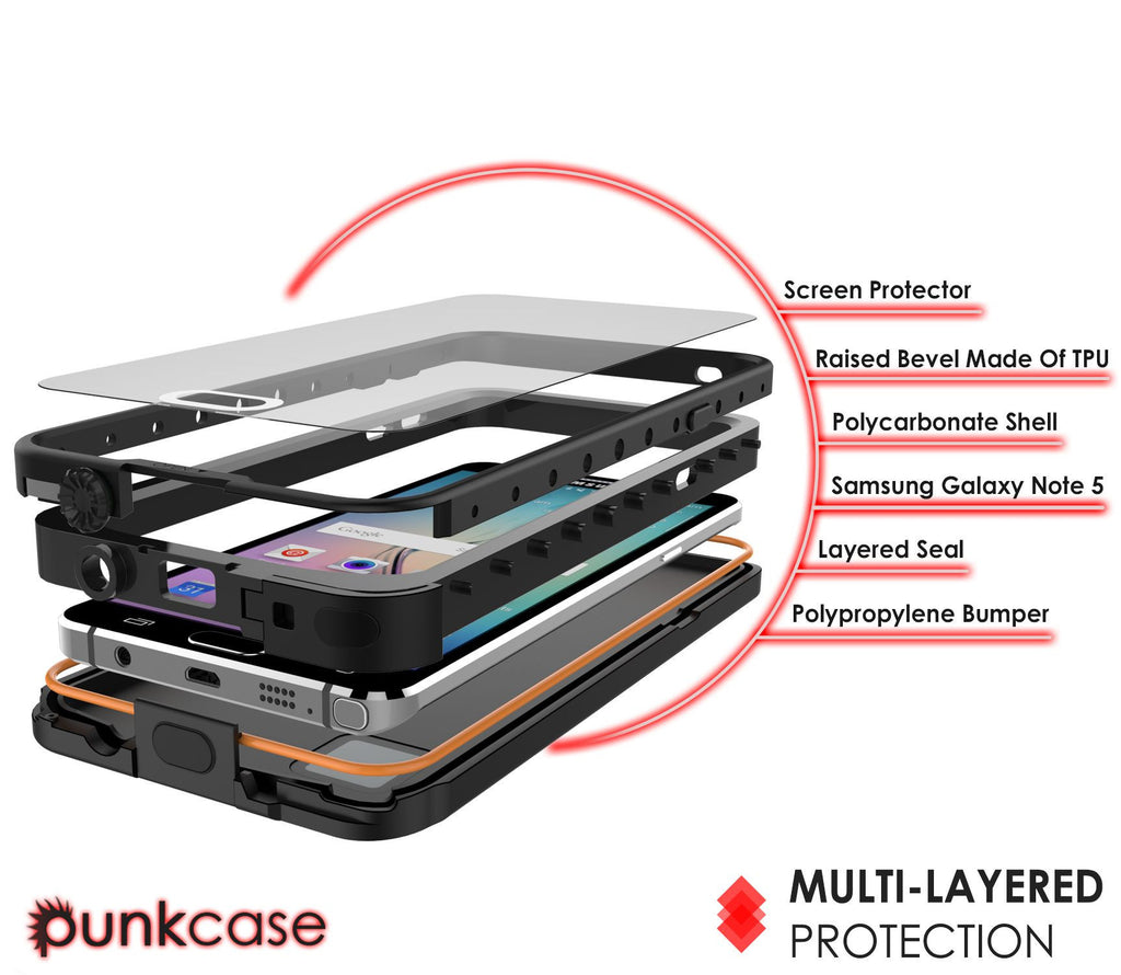 Galaxy Note 5 Waterproof Case, Punkcase StudStar Black Shock/Dirt/Snow Proof | Lifetime Warranty (Color in image: pink)