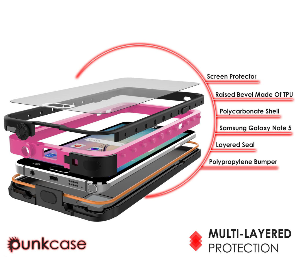 Galaxy Note 5 Waterproof Case, Punkcase StudStar Pink Shock/Dirt/Snow Proof | Lifetime Warranty (Color in image: black)