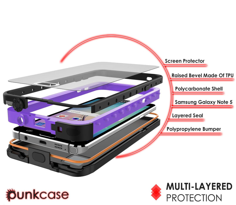 Galaxy Note 5 Waterproof Case, PunkCase StudStar Purple Shock/Dirt/Snow Proof | Lifetime Warranty (Color in image: pink)