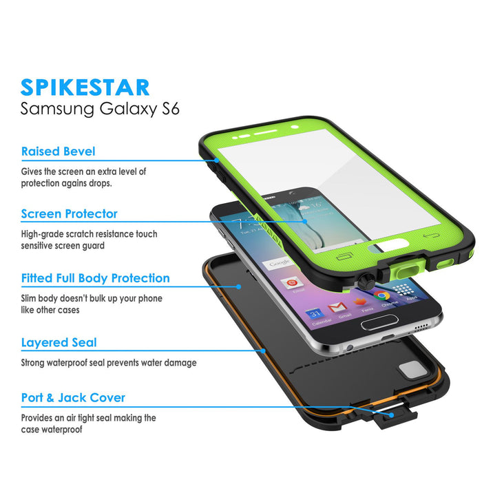 Galaxy S6 Waterproof Case, Punkcase SpikeStar Light Green Water/Shock/Dirt Proof | Lifetime Warranty (Color in image: white)