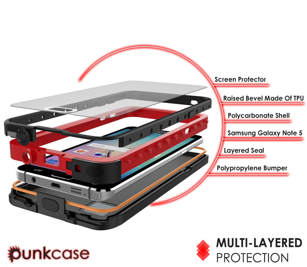 Galaxy Note 5 Waterproof Case, Punkcase StudStar Red Water/Shock/Dirt/Snow Proof | Lifetime Warranty (Color in image: pink)