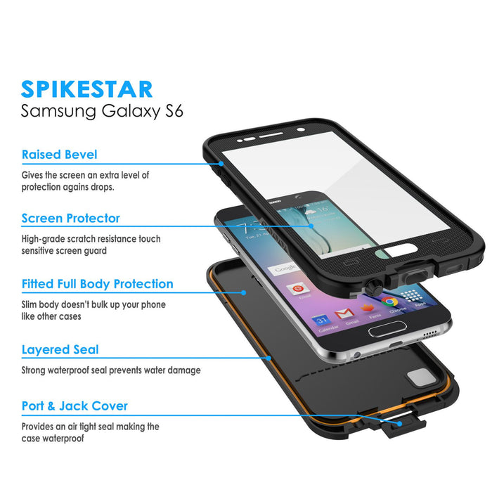 Galaxy S6 Waterproof Case, Punkcase SpikeStar Black Water/Shock/Dirt/Snow Proof | Lifetime Warranty (Color in image: pink)
