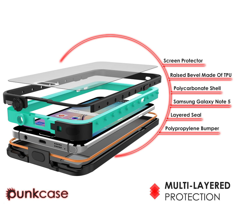 Galaxy Note 5 Waterproof Case, Punkcase StudStar Teal Shock/Dirt/Snow Proof | Lifetime Warranty (Color in image: pink)