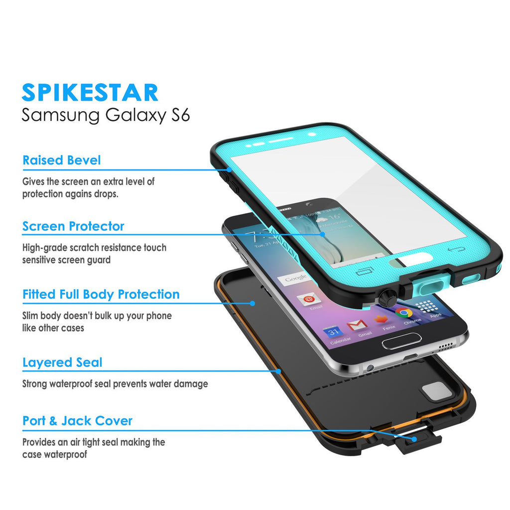 Galaxy S6 Waterproof Case, Punkcase SpikeStar Teal Water/Shock/Dirt/Snow Proof | Lifetime Warranty (Color in image: white)