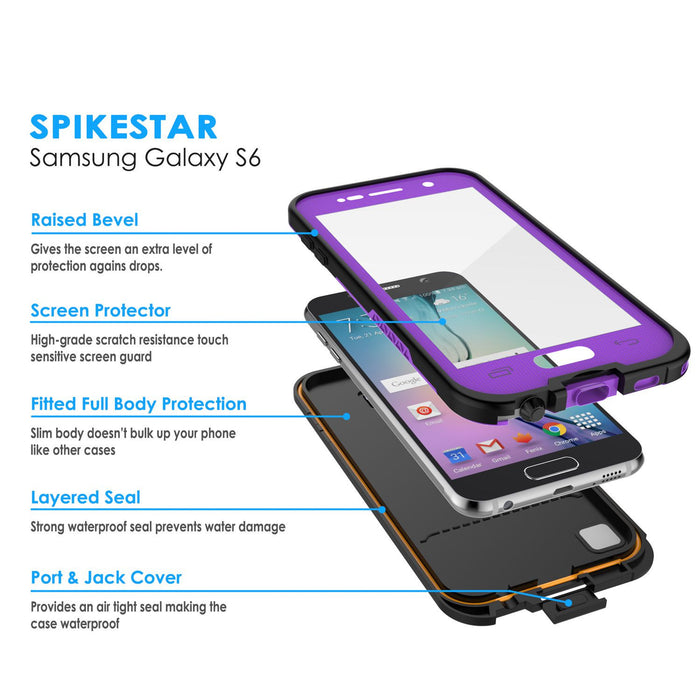 Galaxy S6 Waterproof Case, PunkCase SpikeStar Purple Water/Shock/Dirt/Snow Proof | Lifetime Warranty (Color in image: white)