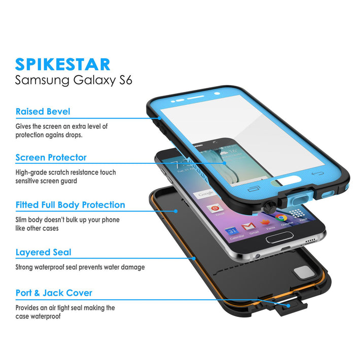 Galaxy S6 Waterproof Case, Punkcase SpikeStar Light Blue Water/Shock/Dirt Proof | Lifetime Warranty (Color in image: white)