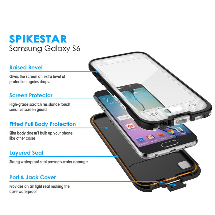 Galaxy S6 Waterproof Case, Punkcase SpikeStar White Water/Shock/Dirt/Snow Proof | Lifetime Warranty (Color in image: pink)