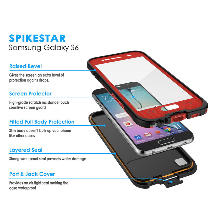 Galaxy S6 Waterproof Case, Punkcase SpikeStar Red Water/Shock/Dirt/Snow Proof | Lifetime Warranty (Color in image: white)