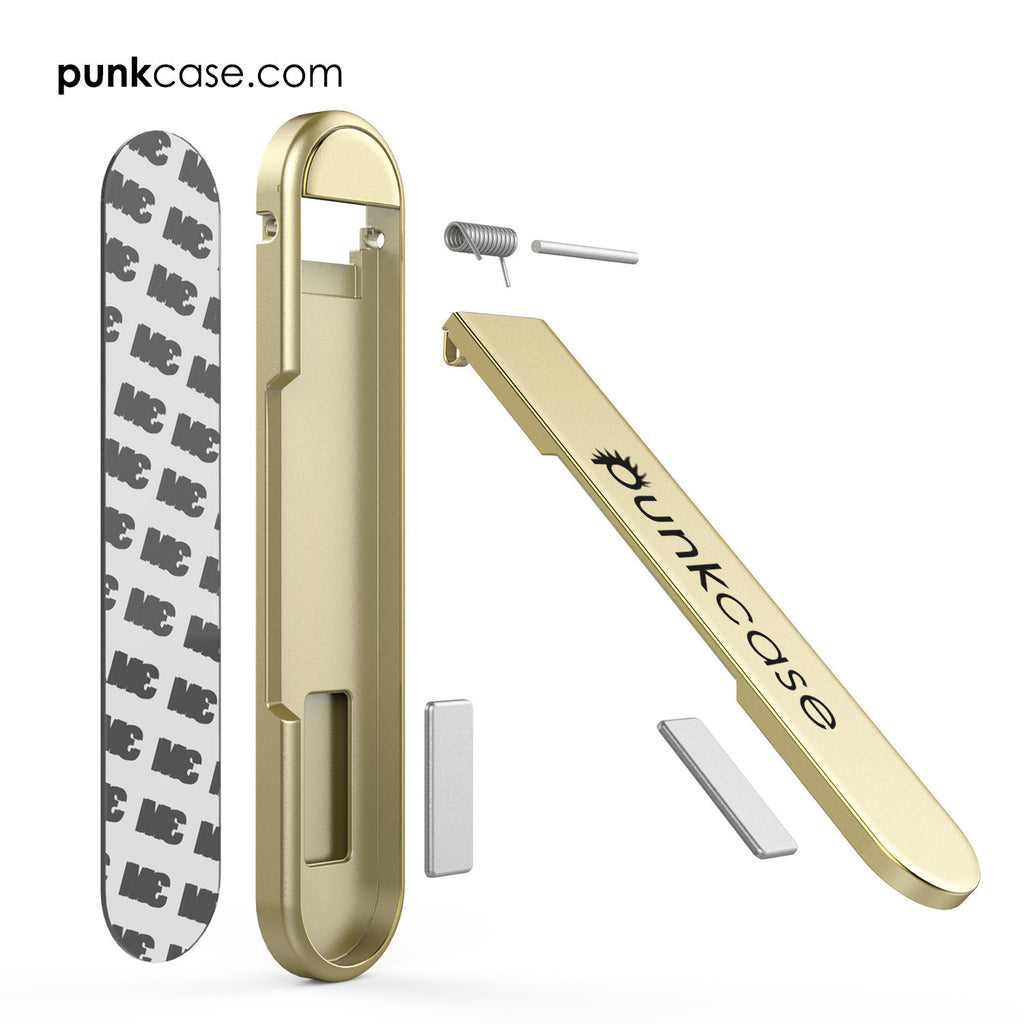 PUNKCASE FlickStick Universal Cell Phone Kickstand for all Mobile Phones & Cases with Flat Backs, One Finger Operation (Gold) (Color in image: Black)