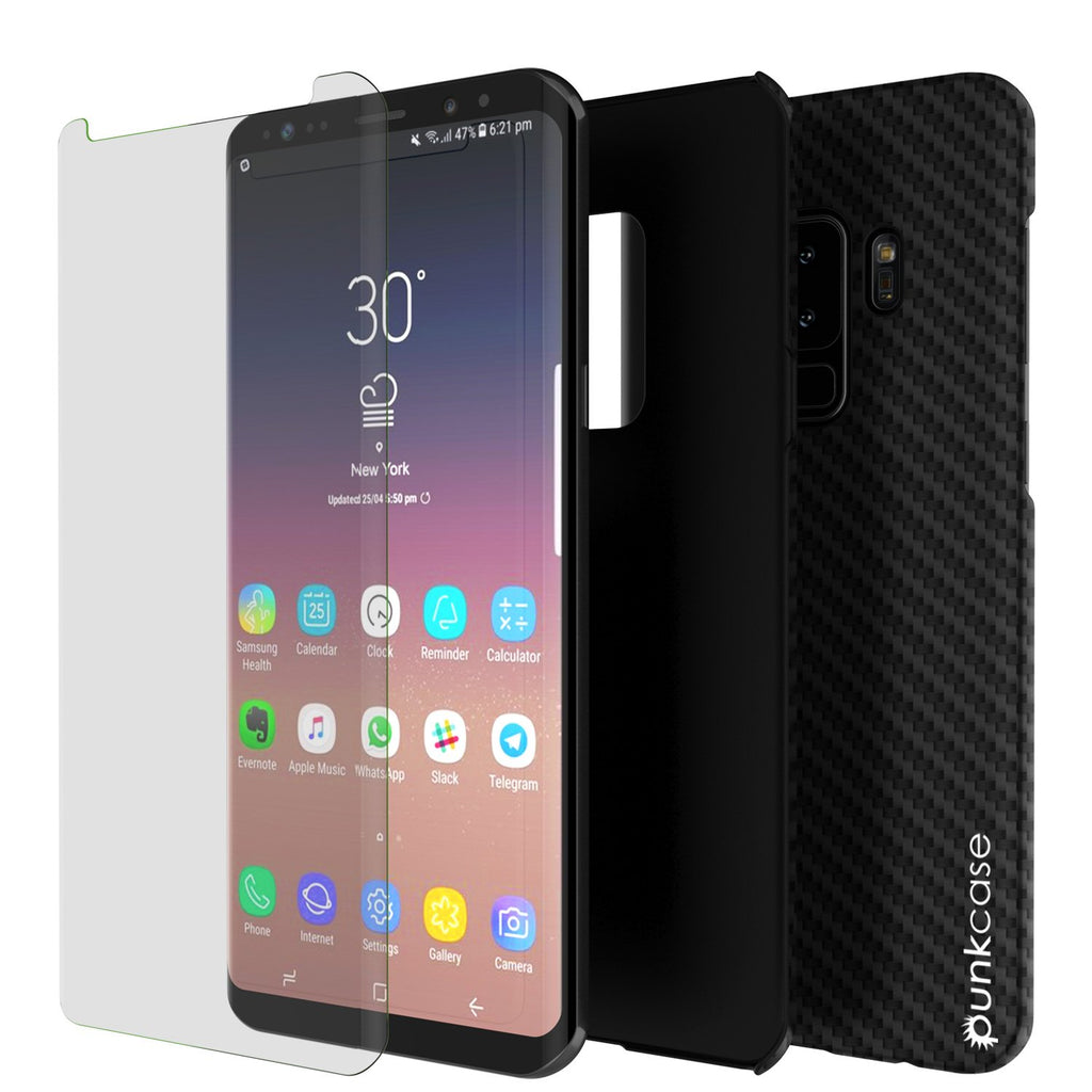 Galaxy S9 Plus Case, Punkcase CarbonShield, Heavy Duty & Ultra Thin 2 Piece Dual Layer PU Leather Cover [shockproof][non slip] with PUNKSHIELD Screen Protector for Samsung S9 Plus [jet black] 
