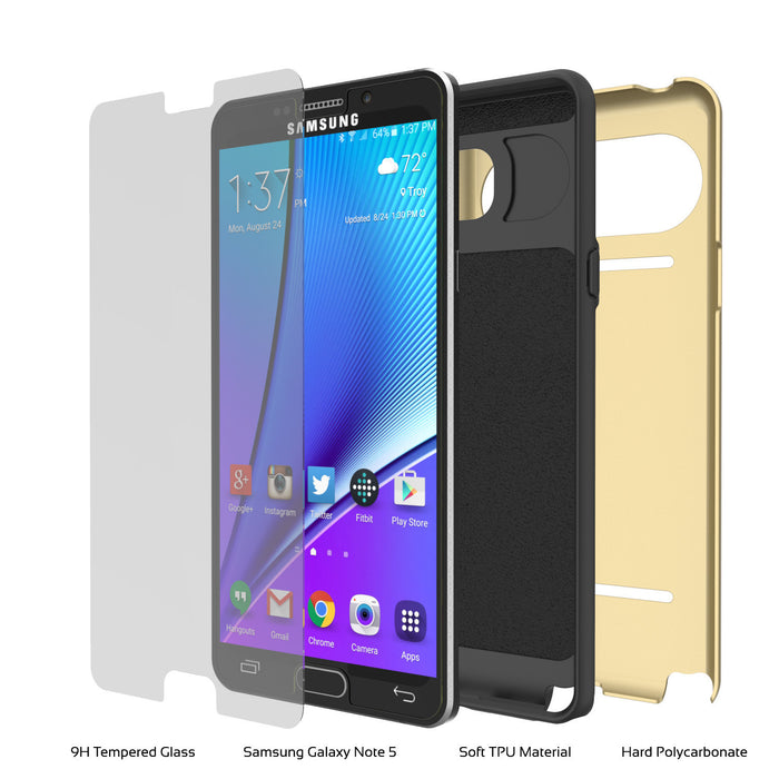 Galaxy Note 5 Case PunkCase CLUTCH Gold Series Slim Armor Soft Cover Case w/ Tempered Glass (Color in image: White)