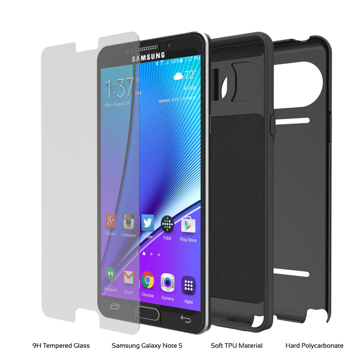 Galaxy Note 5 Case PunkCase CLUTCH Black Series Slim Armor Soft Cover Case w/ Tempered Glass (Color in image: White)