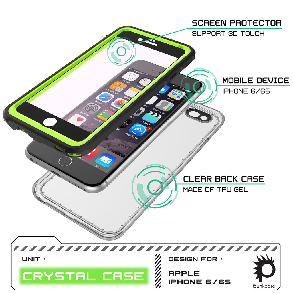 iPhone 6+/6S+ Plus Waterproof Case, PUNKcase CRYSTAL Light Green  W/ Attached Screen Protector (Color in image: teal)