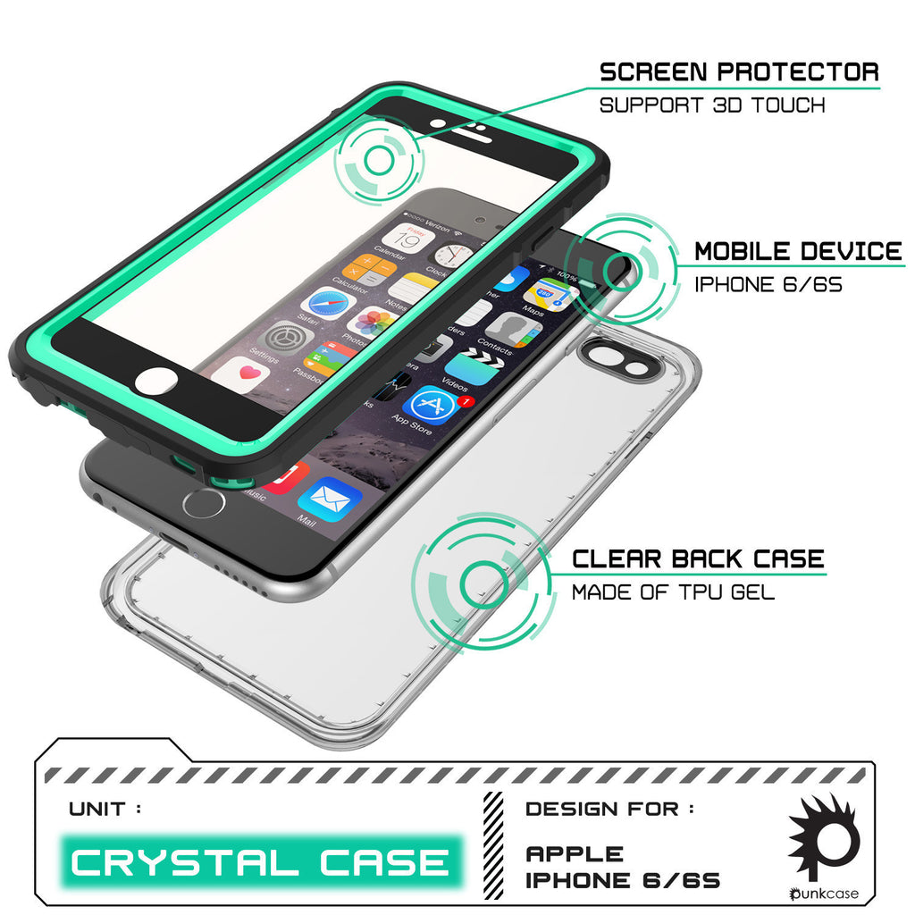 iPhone 6+/6S+ Plus Waterproof Case, PUNKcase CRYSTAL Teal W/ Attached Screen Protector | Warranty (Color in image: pink)