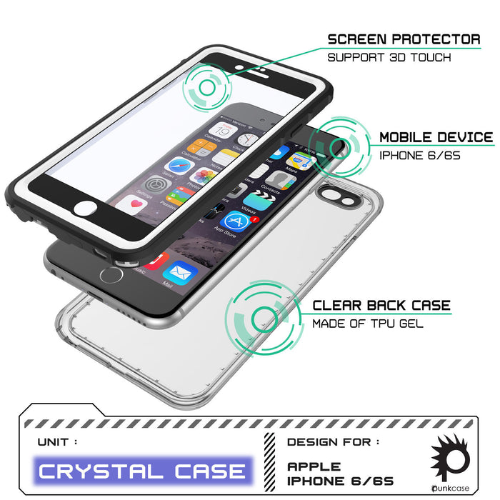 iPhone 6+/6S+ Plus Waterproof Case, PUNKcase CRYSTAL White W/ Attached Screen Protector | Warranty (Color in image: teal)