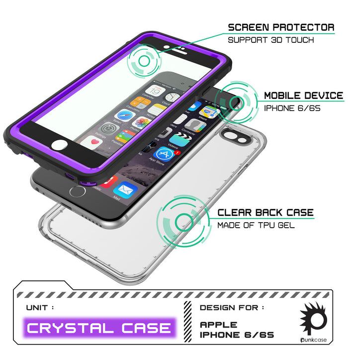 iPhone 6/6S Waterproof Case, PUNKcase CRYSTAL Purple W/ Attached Screen Protector  | Warranty (Color in image: teal)
