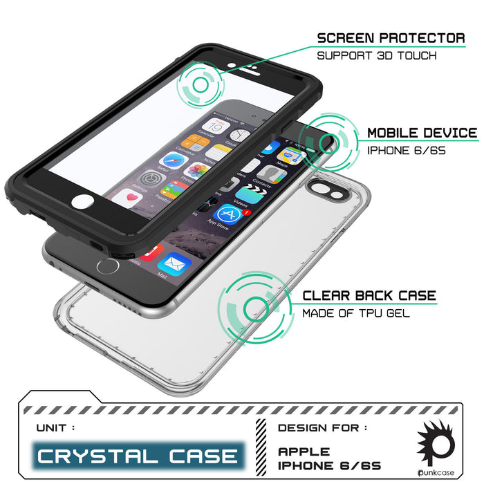iPhone 6/6S Waterproof Case, PUNKcase CRYSTAL Black W/ Attached Screen Protector  | Warranty (Color in image: light blue)